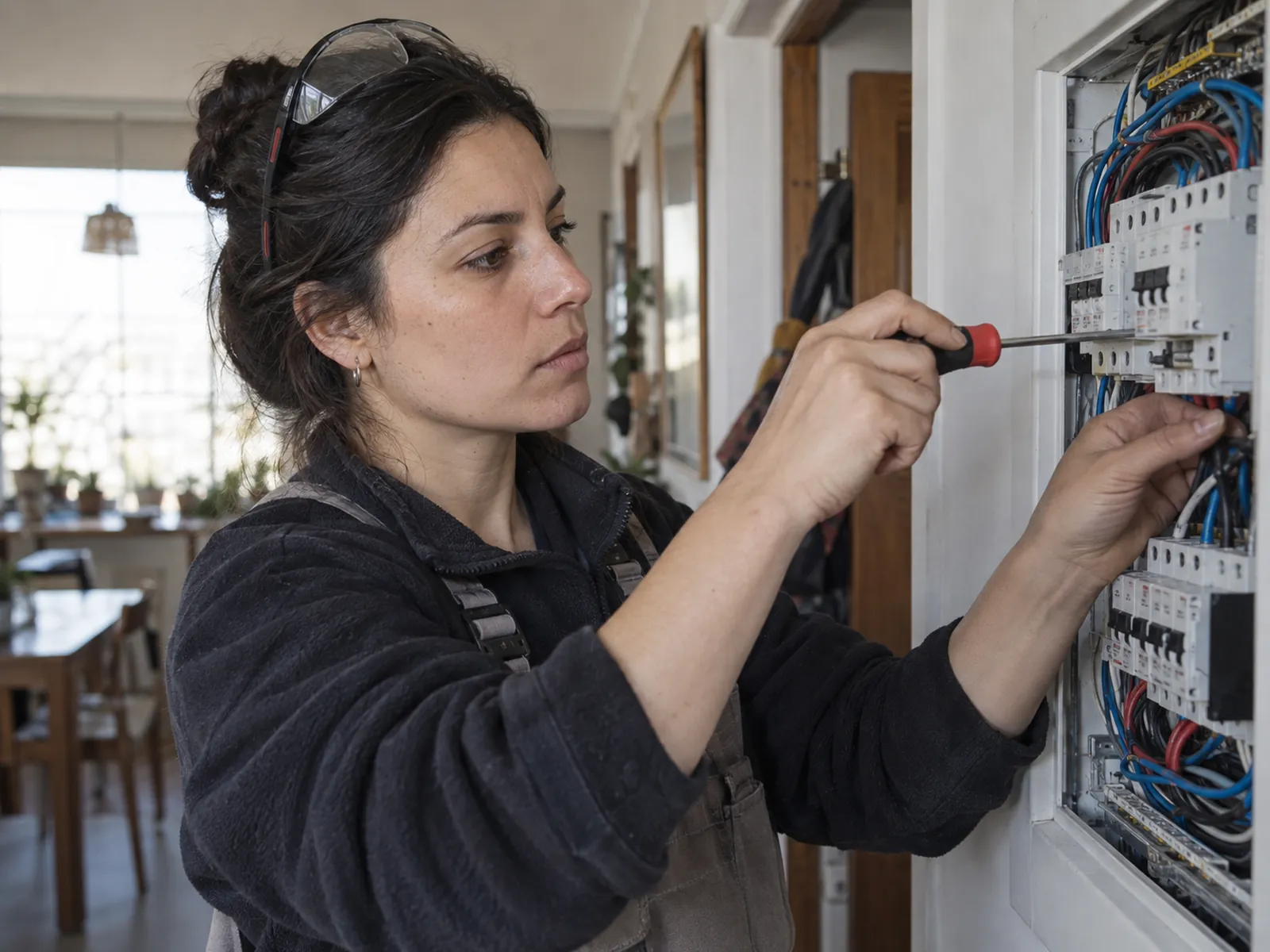 Electricista instalando un automático en un tablero